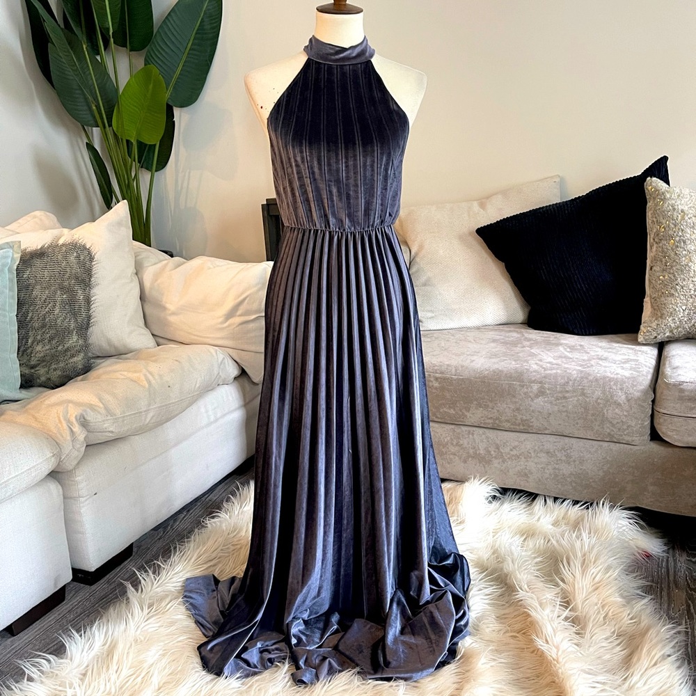 Slate blue velvet dress